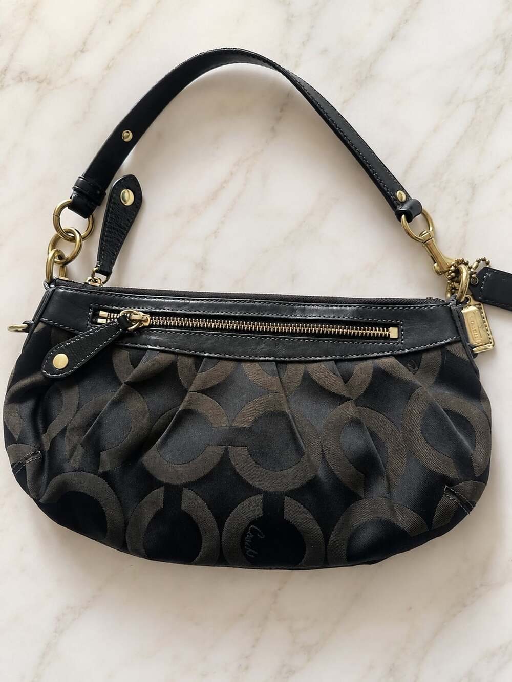 Coach Madison Op Art Black Signature Hobo Demi Handbag 12950